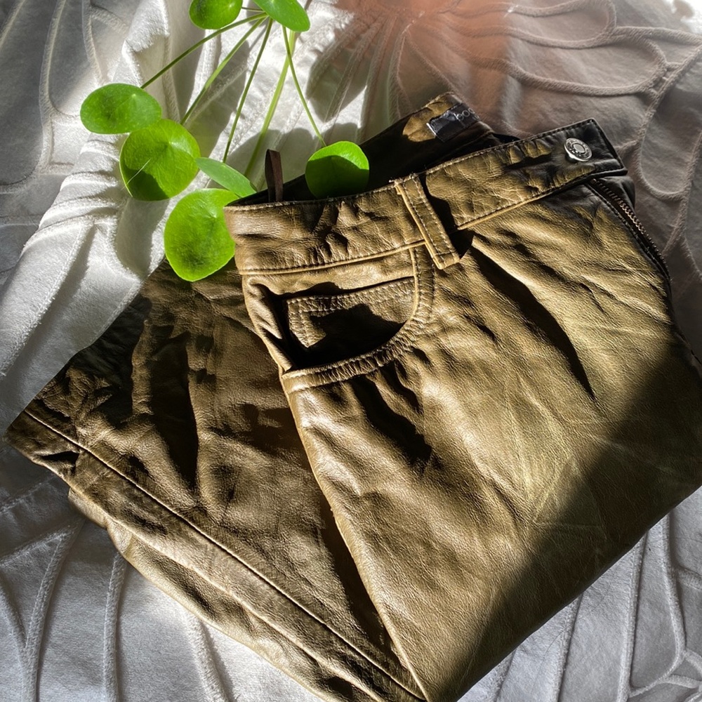 Gap olive green leather bootcut pants